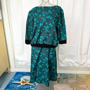 Vintage Anthony Richards Green Floral Roses Skirt Top Set Outfit Plus Size 22